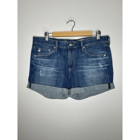 AG Adriano Goldschmied The Hailey Ex-Boyfriend Roll Up Denim Shorts Women's 31 - Picture 1 of 10